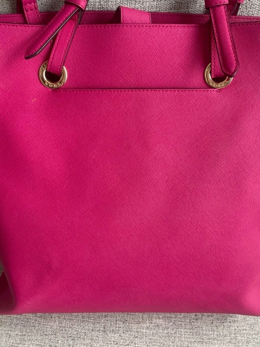 Michael Kors Hot Pink Leather Tote with Gold Accents
